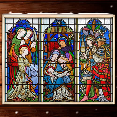 Spiareal Weihnachts-Fensteraufkleber, Krippendekoration, wiederverwendbar, nicht klebend, Vinyl, religiöse Feiertage und Türdekoration, Aufkleber für Zuhause, Weihnachten, 76 x 100 cm