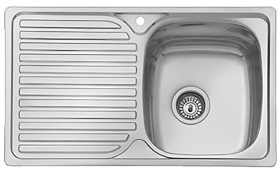 Gresinex - Fregadero Cocina Viena Encastrar 80x44 | 1 Seno y 1 Escurridera | Acero Inoxidable Aisi 304 |… (Sin Tabla de Corte, Agujero Escurridera Izquierda)