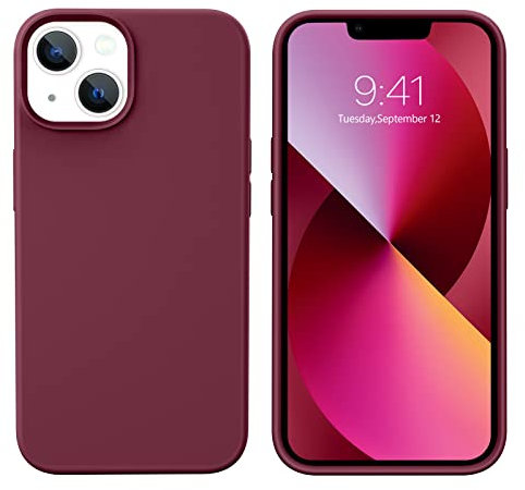 DOMAVER Liquid Silikon Hülle für iPhone 13, Handyhülle iPhone 13 Case Ultra Dünne Rundumschutz Weichem Gel Matte Kratzfest Stoßfeste Schutzhülle für iPhone 13 6.1, Weinrot
