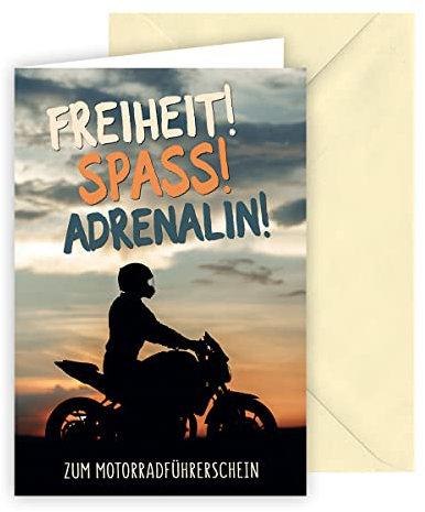 KE - Perfekte Gratulationskarte für neuen Motorradführerschein, Führerschein bestanden für Motorrad, Motorradlizenz, DIN B6 Format, inklusive Umschlag - Motiv: Adrenalin