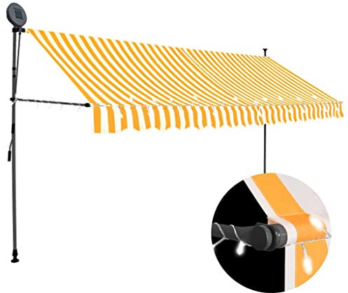 ZEYUAN Einziehbare Markise Handbetrieben mit LED, Sichtschutz Balkon, Balkon Markise, Seitenmarkise, Klemmmarkise, Sonnenvorhang, Balkonmarkisen, 400 cm Weiß Orange