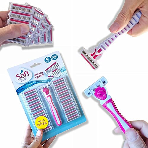 ANTEVIA - Rasoir femme manuel rechargeable avec 21 recharges et coffret de rangement pour recharge| TÊTE 3 LAMES LUBRIFIÉES | Flexible et rotatif (Soft touch)