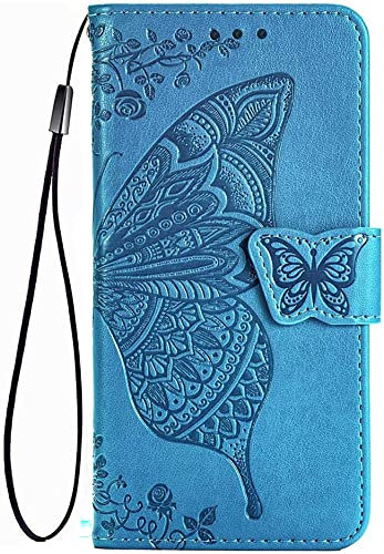 TEYYOS Papillon Coque Folio pour Motorola Moto G53, Housse Étui en PU/TPU Cuir Flip Portefeuille avec Espèces et Carte Fente, Téléphone Case Protection Cover - Bleu