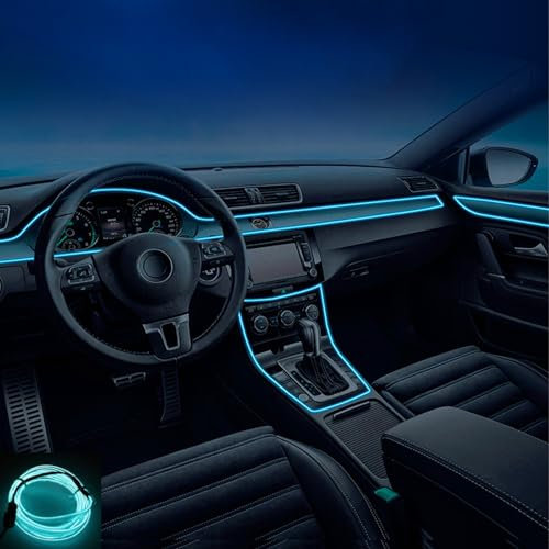 Kwoxet Striscia LED Auto Interni, USB EL Cavo Auto 5m/16.4ft Luci Ambiente Auto 5v Luce Auto Adatto per Fessure Cruscotto,Design Fai da Te (Blu Ghiaccio)
