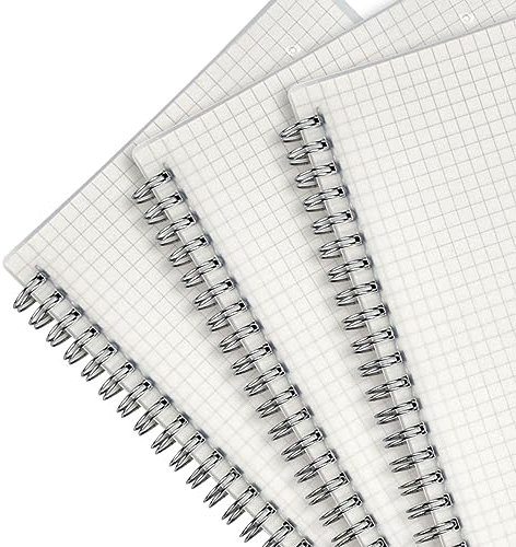 SNAGAROG 3er-Pack Kariertes Spiral-Notizbuch A5 Notizblock Grafisches Raster drahtgebundenes Tagebuch mit transparentem Hardcover für Reisen, Schule (6,1 x 8,5 Zoll)