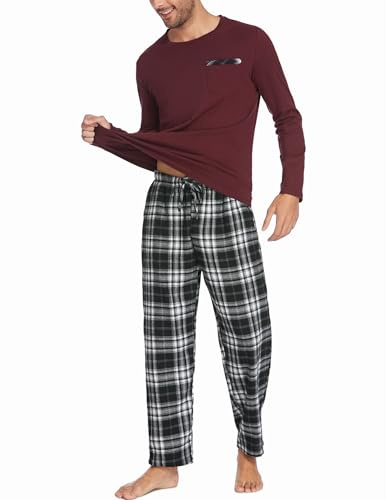 Ekouaer Pigiama da Uomo Invernale Pigiami Maniche Cotone Lunghe Girocollo Abbigliamento da Notte Casual Loungewear