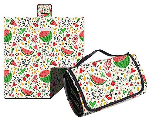 Hayisugal Picknickdecke Sandfrei Stranddecke Wasserdicht Campingdecke Waschbar Strandunterlage Tragbare Picknickdecke Soft für Strand,Picknick,Wandern,Reisen, Wassermelone, 200 x 200 cm