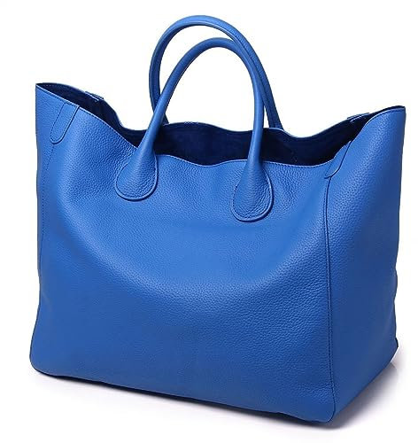 Vimlo Übergroße Tragetaschen for Damen, Handtaschen und Geldbörsen aus echtem Leder, extra großes Fassungsvermögen, Shopper-Tasche aus Rindsleder, Eimer-Geldbörse for Geschäftsreisen (Color : Blue)