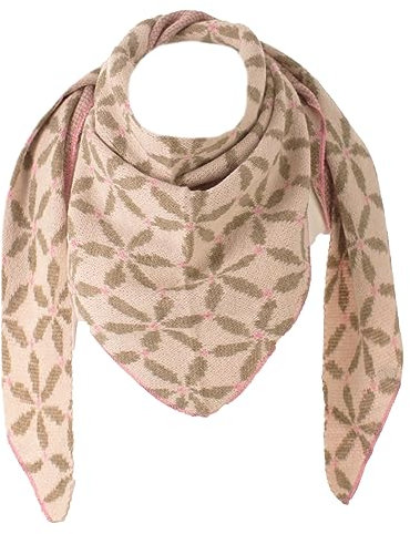 stylx Damen Schal XXL Dreieck mit Blumenmuster 3-Eck Schneeflocke Warm Weich Strickschal Karo Winterschal Herbstschal Wolleschal Frauen Deckenschal Halstuch Scarf Poncho Cape (khaki)