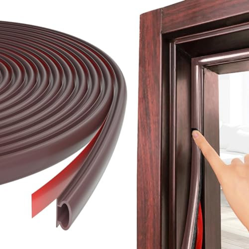 Esufeir 26Ft/8M Marrón Goma Burlete Puerta Tira Sellado Ventana,Autoadhesivo Pvc Junta Cinta Insonorizar Aislante Frio para Marcos de Puertas Entrada Casa,Puerta Corredera Madera Aluminio,Puerta Coche