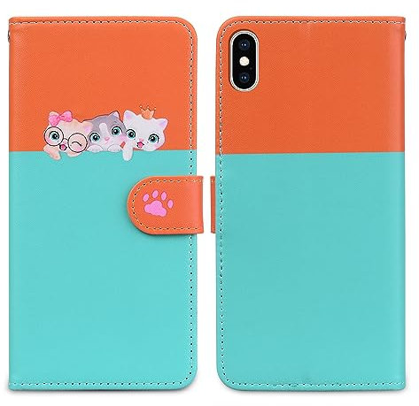 Nbziyoo Phone Case for iPhone XS Max,Cartoon Cats/Dogs Patterns Flip Wallet Case with Card Slots, Premium Magnetic PU Leather Cover Case for iPhone XS Max, Light Green