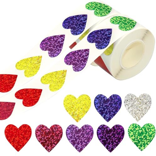 ReaJoys Herz Aufkleber Glitzer 1000 Stück Selbstklebende Herz Sticker Bunte Herzen Liebe Aufkleber Klein für Scrapbooking Valentinstag Dekoration