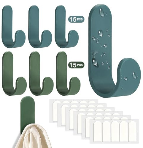 Auto-adhésif Crochet, 30 Forme de J Patère, Tenture Murale Plastique Patère, Auto- Adhésif Mur à Crochet, J- Forme Porte Serviettes Crochet pour Serviette, Clés, Maison, Cuisine ( Vert + Bleu )