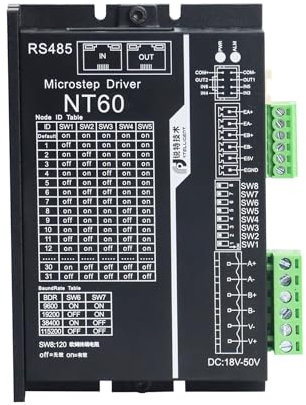 RTELLIGENT RS485 Modbus/RTU Protocol Stepper Driver 2 Phase 5A 24-50V Digital Control Nema 23/24 for 3C Equipment/CNC Machine (NT60 new version)