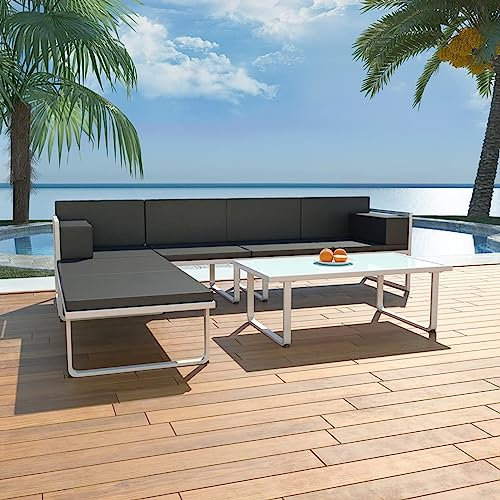 Gecheer Gartensofa-Garnitur Sofa-Set-Gartengarnitur Lounge Sitzgarnitur Gartensofa 2-Sitzer-Sofa-Lounge Esstisch Gartenmöbel-Set Sofa Garnitur Gesamtmaße: 254 x 193 x 60 cm (B x T x H)