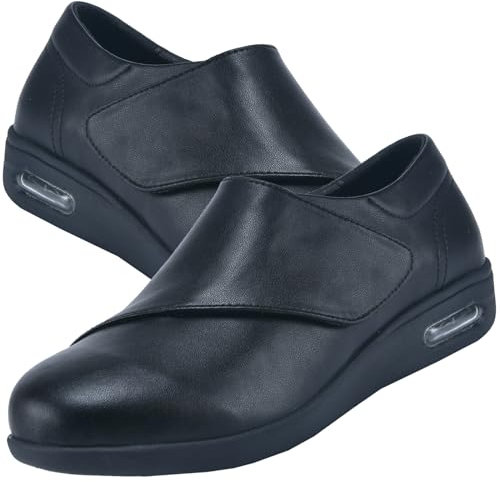 AEHO Chaussures Orthopédiques Pied Large Homme Chaussure Pied Large Femme Hallux Valgus en Cuir Chaussures pour diabétiques Sandales Réglables Pantoufles pour Les Pieds,Noir,43 EU