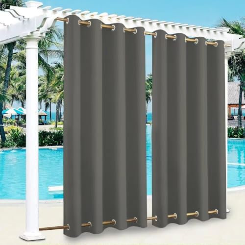 BAYUE Outdoor Vorhang Wetterfest mit Ösen,Oben und Unten (Individuelle Farben und Größen erhältlich) Blickdicht Wasserdicht Outdoor Gardine 1 Stück für Garten Terrasse Pavillon Veranda Balkon