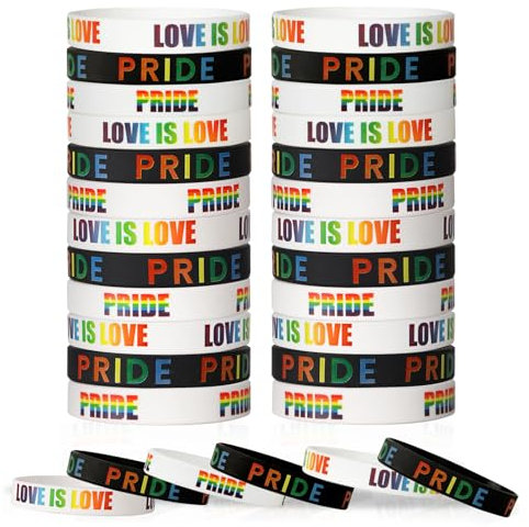 COLOFALLA 24 Stücke Pride Armband Silikon Regenbogen Armband Pride Accessoires LGBTQ Party Accessoires Pride Month Zubehör