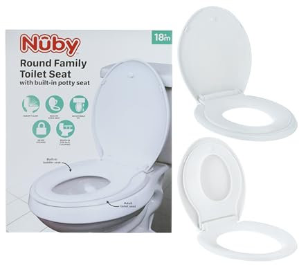 Nuby Round Family Toilet Seat - Built-in Potty Seat, Fits All Round Toilets, Secure and Wiggle-Free, Easy to Install and Remove, Ideal for Stress-Free Bathrooms