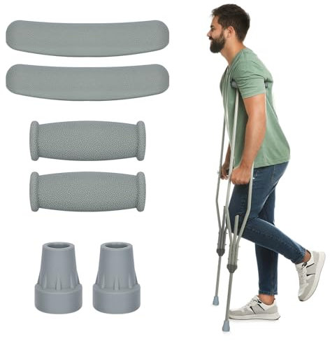 supregear Kit de Repuesto para Muletas, Almohadillas Empuñaduras y Puntas para Muletas de Brazo, Cubierta de Mango y Almohadilla de Pie, Se Adapta a Muletas de Aluminio Estándar, 6 Piezas, Gris