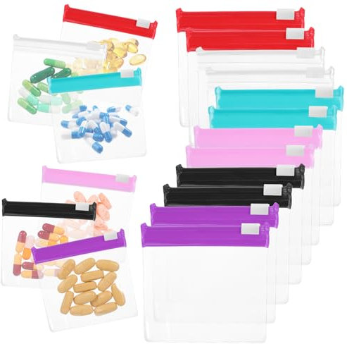12 Pcs Zippered Pill Pouch Reusable Mini Seal Storage Bags Slide Lock Portable Medicine Baggies Self-Sealing Travel Plastic Case for Small Items Organizing Home Office