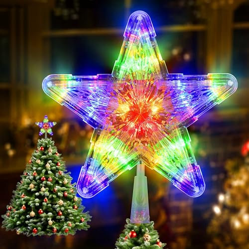 Estrella de Árbol de Navidad con 10 Leds - Adorno Luminoso con 2 Modos - Pentagrama Decorativo para Punta del Árbol