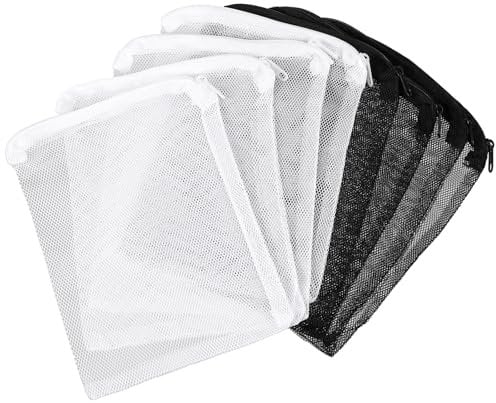 Lusofie 20 Pcs Aquarium Filter Media Bags with Zipper Reusable Mesh Bag Aquarium Filter Bag Polyester Zipper Mesh Bags for Aquarium Fine Resins Filter(White and Black 7.87 x 5.91in)