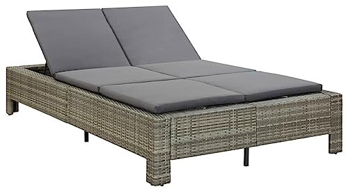 IKAYAA Relax Sonnenliege, Liege Garten, Balkon Liege, Strandkorb, Garten Liege, Liegestuhl, Garten Liegestuhl, 2-Personen-Sonnenliege mit Auflage Grau Poly Rattan