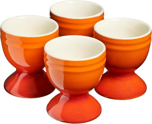 Professional Egg Cup Set of 6 |Ceramic Egg Holders Stoneware Dinnerware Set 6 x 40ml (4 Pcs Orange)