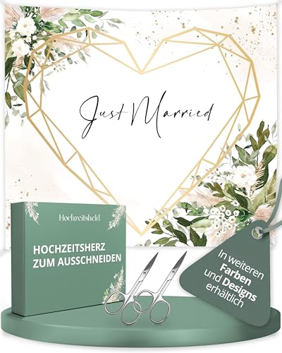 HOCHZEITSHELD Hochzeitsherz zum Ausschneiden als Hochzeitsspiel zur Trauung | Hochzeitstuch inkl. 2 Scheren als Bettlaken zum Ausschneiden für das Brautpaar, für emotionale Gänsehaut-Momente - 200x180 cm