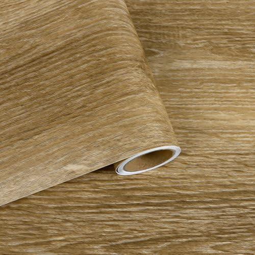 VaryFloral Wood Effect Self Adhesive Wallpaper 30cmx1000cm Contact Paper Light Brown Wood Grain Vinyl Wrap Wooden Worktop Vinyl Covering for Bedrooms Countertops Kitchen