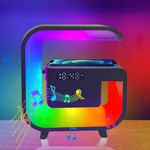 EBILUN Multifunction LED Lamp Smart Bluetooth Speaker Wireless Charger RGB Alarm Clock Night Light (Black)
