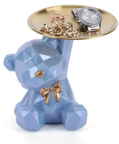 OKESYO Bär Skulptur Deko, Bär Statue mit Tablett, Harz Tier Skulptur, Geschenk für Wohnzimmer, Eingangsbereich, Büro, Schreibtischdekoration