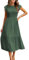 CMTOP Dresses for Women UK Casual Summer Dress Long Crew Neck Ruffle Sleeve Flowy Maxi Dresses Solid Color Elastic Waist Ruched Ladies Dresses Tiered A Line Beach Holiday Sundress(Army Green, L)