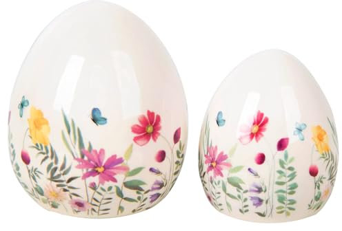 Logbuch-Verlag 2 Bunte Ostereier Ostern Figuren aus Keramik Frühling Dekoration Ostergeschenke 7,5-10 cm