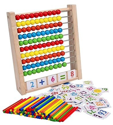 Vaguelly Mathe-lernwerkzeuge Holz-abakus-Spielzeug Für Jungen Und Mädchen 100 Stäbchen Formeltabellen Ständer Für Jungen Und Mädchen