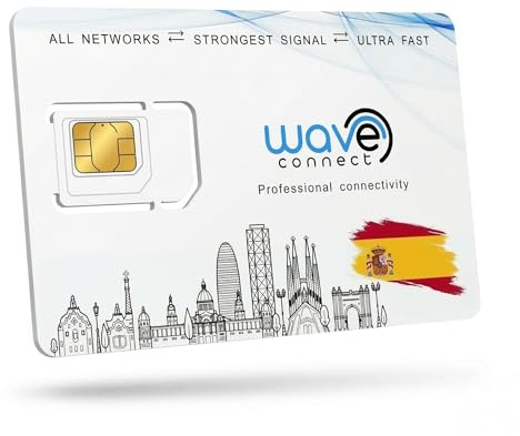 Wave Connect SIM Datos Multired 4G/5G Prepago España y UE. Activación Automática Primer Uso. Ideal Dispositivos IoT y Cámaras. 1 GB | 30 días