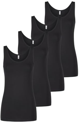 ONLY Tank Top Damen Baumwolle Stretch Slim Fit Onllive LUV 4er Pack Set | Basic Shirt Rundhals Trägershirt Ärmellos Oberteile Einfarbig Schwarz Weiß Beige Rot Grün Blau Navy S M L XL XXL