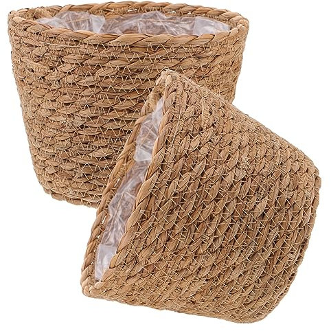 Milisten 2pcs Woven Rattan Flower Basket Decorative Indoor Plant Pot Straw Plant Pots for Home Decor Wicker Flower Basket Set