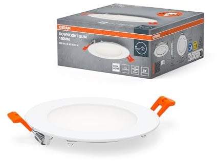 OSRAM Downlight Slim 120mm, luz LED empotrable, 8W, blanco neutro 4000K, 550 lúmenes, diseño plano, IP20, fácil instalación para salones y cocinas