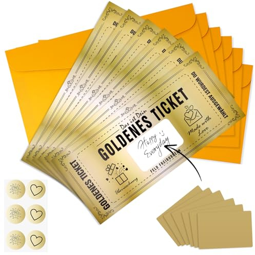 Solivive 6 Stück Goldenes Ticket Rubbellose,Gutschein zum Selber Ausfüllen,Wunschgutschein,Kinogutschein,Geeignet für Geburtstage oder andere Feiertage,EIN tolles Geschenk für Mama,Freundin oder Kind