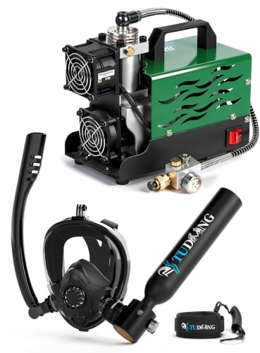 Kit de Tanque de Buceo TUDIVING de 0.5L, Mini Cilindro de oxígeno con máscara de Snorkel Facial Completa, Tanque pulmonar portátil con compresor de Aire