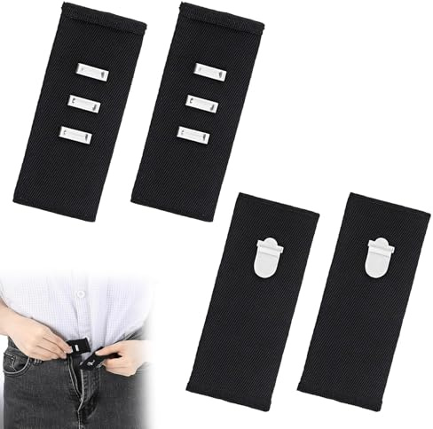 Solbrezeni Waist Extender for Trousers, 4 pcs Black Hook Waist Waistband Extender with Metal Hook Button Extenders for Trousers Waistline of Pants for Men Women, Pants, Jeans, Skirts