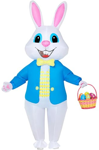 Stegosaurus Easter Inflatable Bunny Costume Adult, Funny White Rabbit Air Blow Up Costumes for Easter Party Men's Deluxe Bunny Costume Mascot Costume Cosplay Dress Up