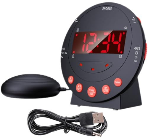 BESPORTBLE Starker Vibrationswecker mit Blitzlicht Wecker für Tiefschläfer und Hörgeschädigte Digitaler Wecker mit Großem Display und Bettschüttler für Schlafzimmer Büro Hotel