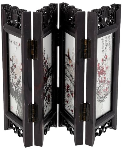 ERINGOGO Kleiner Tischbildschirm aus Kunstharz im Orientalischen Stil Vintage Chinesischer Paravent als Dekorativer Kleiner Raumteiler für Schreibtisch und Kleine Bereiche