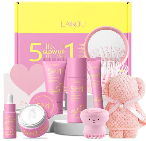 LAIKOU 5 in 1 Glow Up Skincare, 8 Stück Gesichtspflege Set Damen | Hautpflege Reiseset Reinigung Feuchtigkeit Beruhigende Pflege, für Weihnachten Valentinstag Muttertag Geburtstag