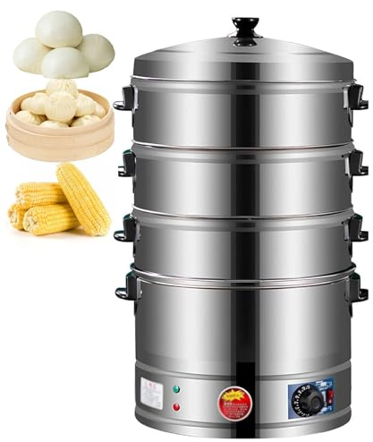 Multi Cooker Food Steamer, 3 Tier Stainless Steel Electric Food Steamer, Intelligent Temperature Control, for Rice Vegetables and Meats, Great for Healthy Breakfast and Family Meals(40cm)