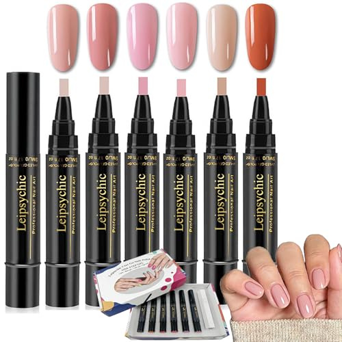 6PCS Nail Polish Pens UK,6 Colors 3-in-1 Gel Nail Polish Pen Set,One Step Quick Dry Nails Art Polish Pen,No Base Coat Needed,Long-Lasting Gloss,DIY Nail Tool for Women with Exquisite Packaging (Set B)