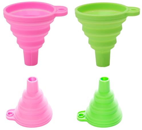 YIPFEN 4 Embudos Plegables de Silicona, 2 Tamaños en Rosa y Verde, Set de Embudos de Cocina para Líquidos como Aceite, Cerveza, Ideal para Hogar y Camping (grande y pequeño)